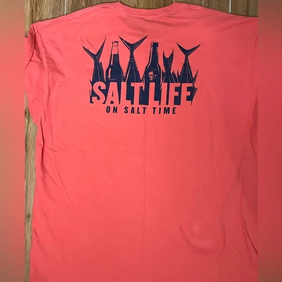 Salt Life NWOT 2XL Mens Shirt Pink Salmon Blue - Picture 5 of 6